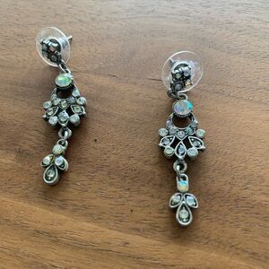 Antique-looking Silver, Crystal and Pearly Dangle Earrings. 1.5” long. New backs